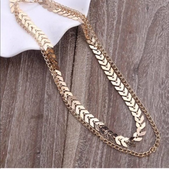 2 Layer Chevron & Chain Gold Choker - Picture 2 of 4